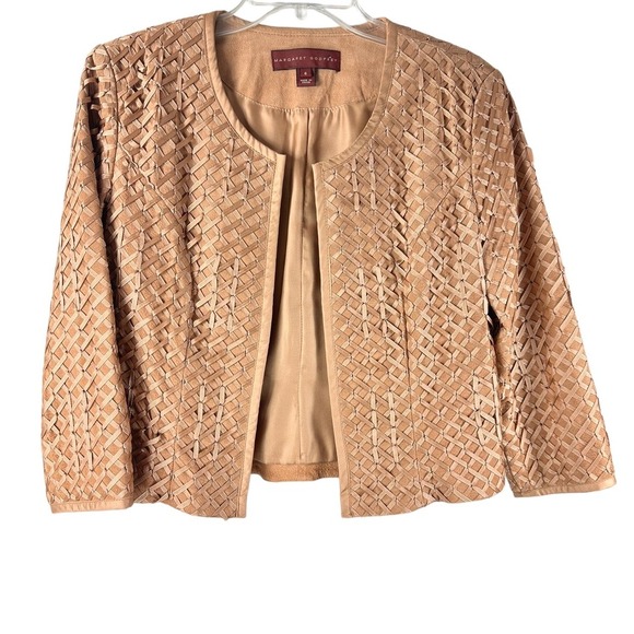 Medium Jackets & Blazers - Margaret Godfrey Sz 6 Leather Jacket Lattice Texture Western Chic Lined Cropped